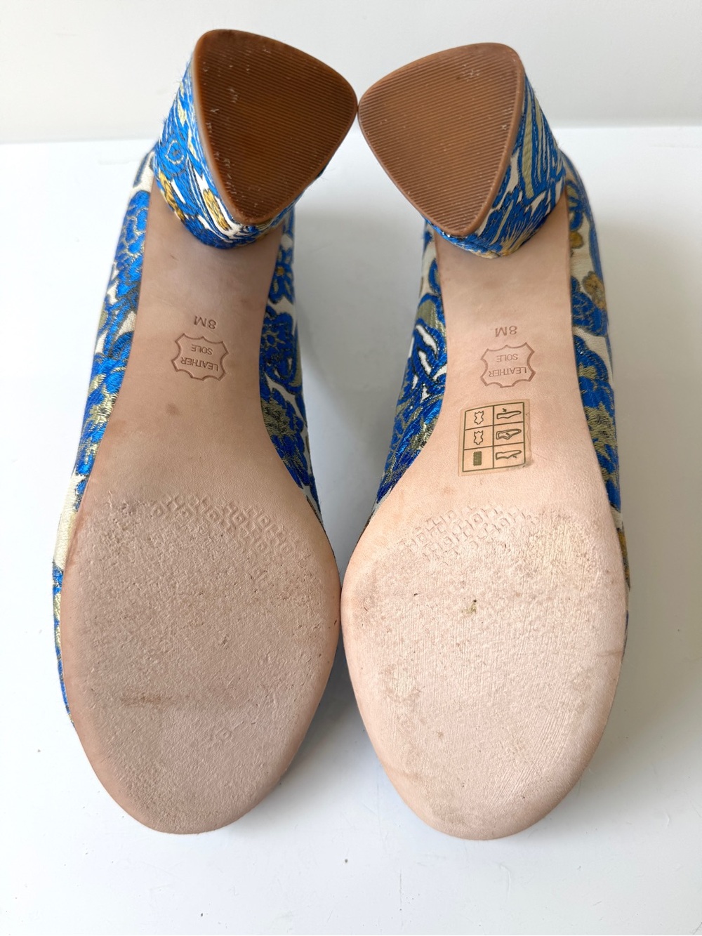 Tory Burch Elizabeth Metallic Floral Brocade Block Heel Pumps in Blue Multi Sz 8 - Picture 8 of 9